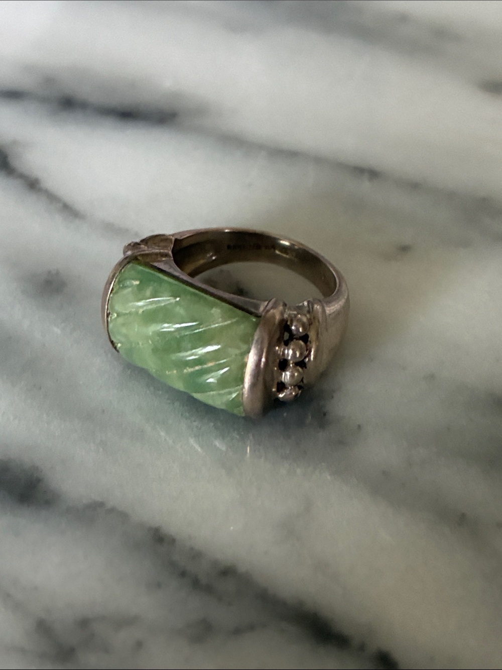 Vintage Judith Ripka Sterling Silver Green Jade Ring